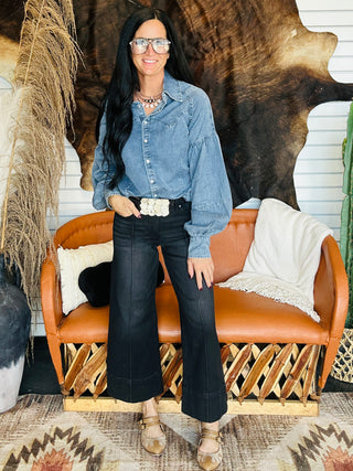 Heritage Balloon Sleeve Denim Blouse