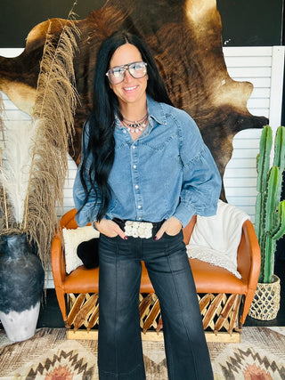 Heritage Balloon Sleeve Denim Blouse