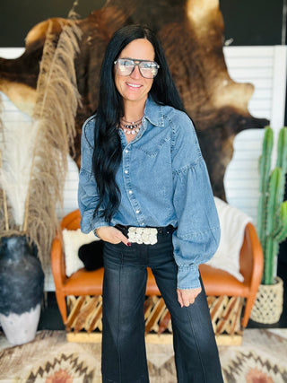 Heritage Balloon Sleeve Denim Blouse