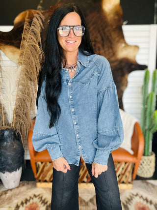 Heritage Balloon Sleeve Denim Blouse