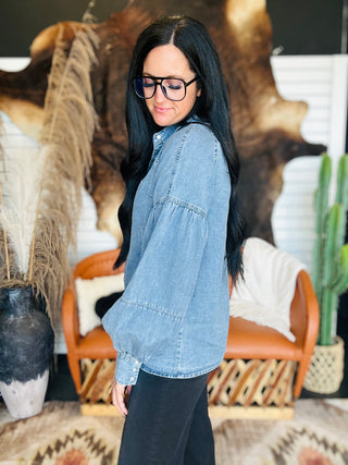 Heritage Balloon Sleeve Denim Blouse