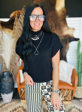 Jane Mock Neck Sweater Vest Black