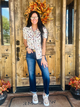 Callie Western Print Pearl Snap Blouse-Short Sleeves-Lucky & Blessed-Motis & Co Boutique, Women's Fashion Boutique in Carthage, Missouri