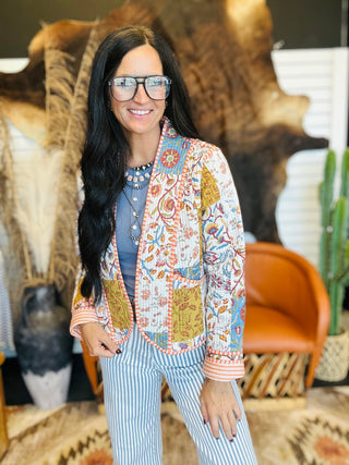 Annie Blue Quilted Kimono Jacket