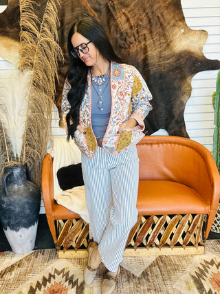Annie Blue Quilted Kimono Jacket