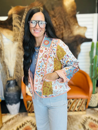 Annie Blue Quilted Kimono Jacket