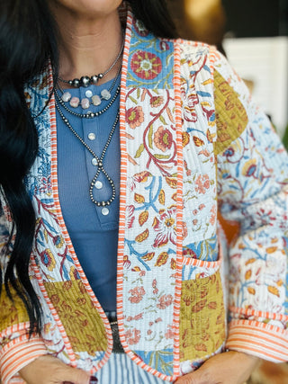 Annie Blue Quilted Kimono Jacket