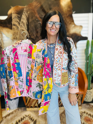 Annie Blue Quilted Kimono Jacket