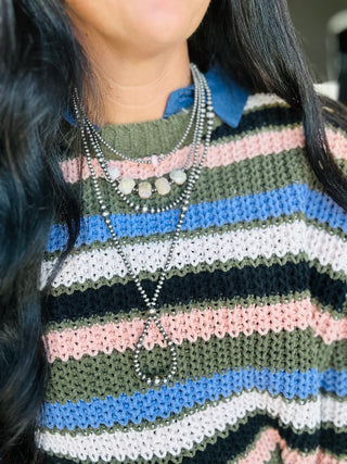 Beck Olive Striped Chenille Boxy Sweater