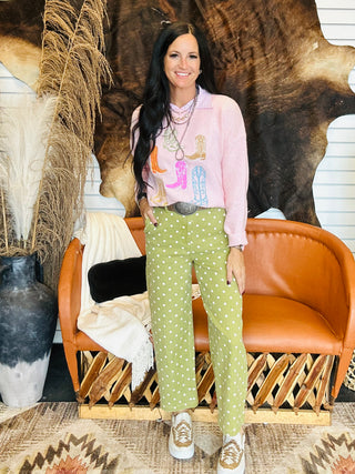 Jolene Embroidery Cowboy Boots Pink Sweater