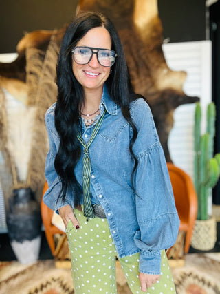 Heritage Balloon Sleeve Denim Blouse