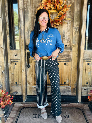 Howdy Embroidered Crewneck Sweater in Blue
