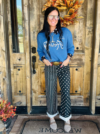 Howdy Embroidered Crewneck Sweater in Blue
