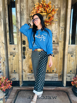 Howdy Embroidered Crewneck Sweater in Blue