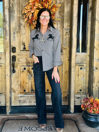 Elsie Gingham Western Horse Blouse