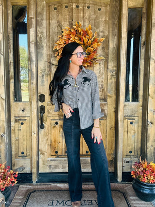 Elsie Gingham Western Horse Blouse