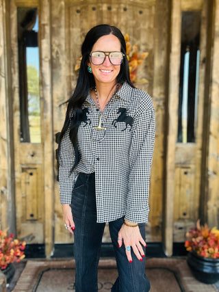 Elsie Gingham Western Horse Blouse