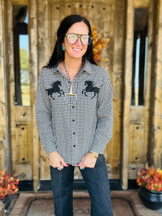 Elsie Gingham Western Horse Blouse