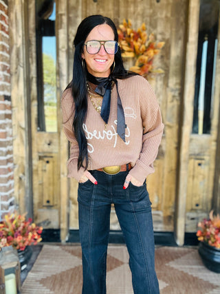 Howdy Embroidered Crewneck Sweater in Coco