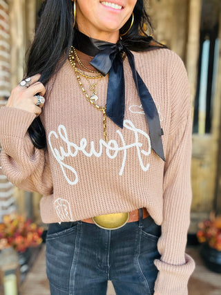 Howdy Embroidered Crewneck Sweater in Coco