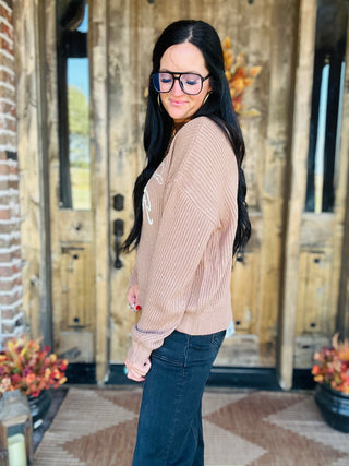 Howdy Embroidered Crewneck Sweater in Coco