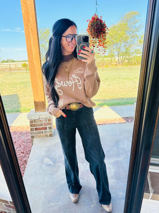 Howdy Embroidered Crewneck Sweater in Coco