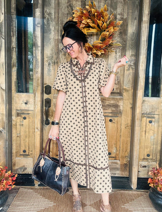 Sybil Taupe Polka Dot Dress