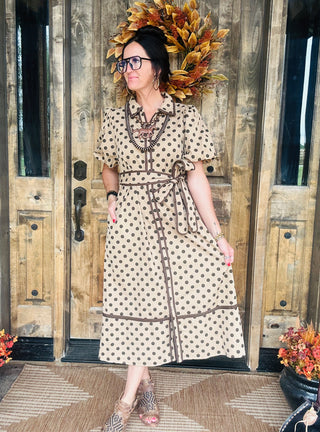 Sybil Taupe Polka Dot Dress