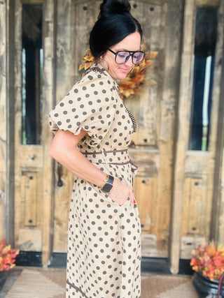 Sybil Taupe Polka Dot Dress