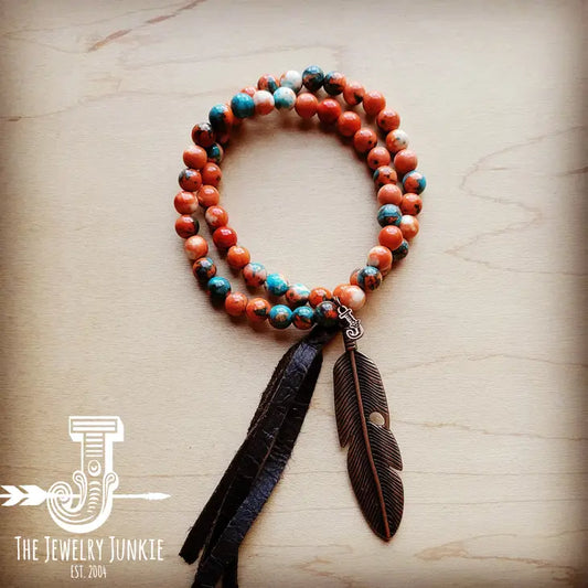 Jade Double Strand Feather Bracelet