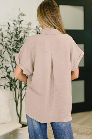 Keep Up Collared Button Down in Ash Mocha-Short Sleeves-Ave Shops-Motis & Co Boutique, Women's Fashion Boutique in Carthage, Missouri