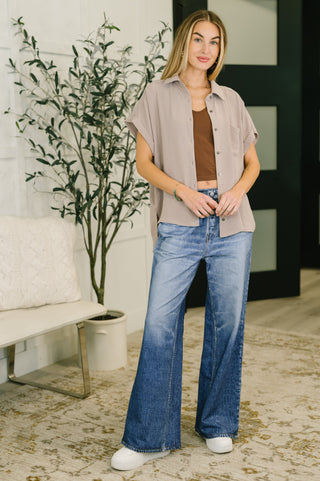 Keep Up Collared Button Down in Ash Mocha-Short Sleeves-Ave Shops-Motis & Co Boutique, Women's Fashion Boutique in Carthage, Missouri