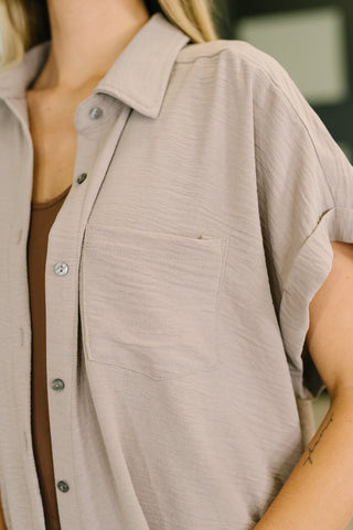 Keep Up Collared Button Down in Ash Mocha-Short Sleeves-Ave Shops-Motis & Co Boutique, Women's Fashion Boutique in Carthage, Missouri