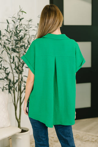 Keep Up Collared Button Down in Green-Short Sleeves-Ave Shops-Motis & Co Boutique, Women's Fashion Boutique in Carthage, Missouri