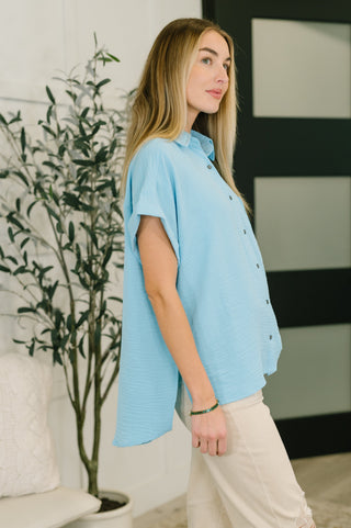 Keep Up Collared Button Down in Sky Blue-Short Sleeves-Ave Shops-Motis & Co Boutique, Women's Fashion Boutique in Carthage, Missouri