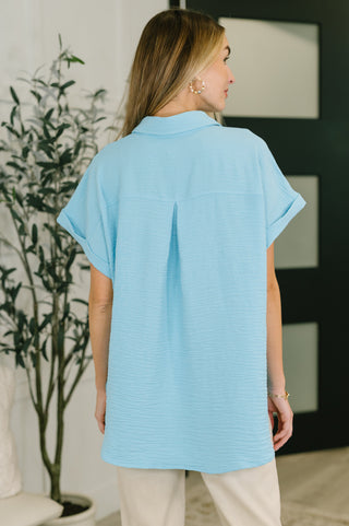 Keep Up Collared Button Down in Sky Blue-Short Sleeves-Ave Shops-Motis & Co Boutique, Women's Fashion Boutique in Carthage, Missouri