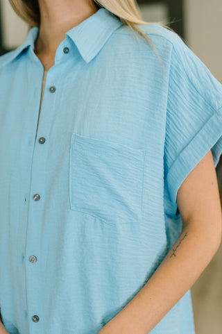 Keep Up Collared Button Down in Sky Blue-Short Sleeves-Ave Shops-Motis & Co Boutique, Women's Fashion Boutique in Carthage, Missouri