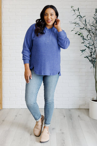 Keeping it Real Brushed Melange Hacci Long Sleeve Tee in Bright Blue-Tops-Ave Shops-Motis & Co Boutique, Women's Fashion Boutique in Carthage, Missouri