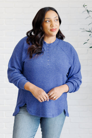 Keeping it Real Brushed Melange Hacci Long Sleeve Tee in Bright Blue-Tops-Ave Shops-Motis & Co Boutique, Women's Fashion Boutique in Carthage, Missouri