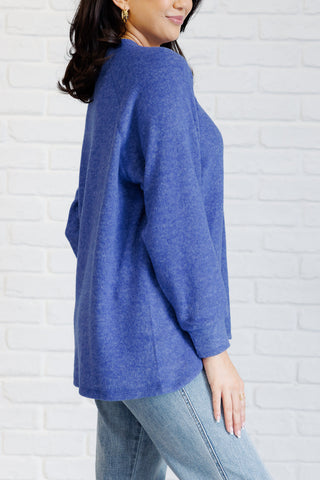 Keeping it Real Brushed Melange Hacci Long Sleeve Tee in Bright Blue-Tops-Ave Shops-Motis & Co Boutique, Women's Fashion Boutique in Carthage, Missouri