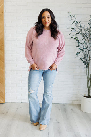 Keeping it Real Brushed Melange Hacci Long Sleeve Tee in Light Rose-Tops-Ave Shops-Motis & Co Boutique, Women's Fashion Boutique in Carthage, Missouri