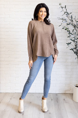 Keeping it Real Brushed Melange Hacci Long Sleeve Tee in Mocha-Tops-Ave Shops-Motis & Co Boutique, Women's Fashion Boutique in Carthage, Missouri