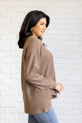 Keeping it Real Brushed Melange Hacci Long Sleeve Tee in Mocha-Tops-Ave Shops-Motis & Co Boutique, Women's Fashion Boutique in Carthage, Missouri