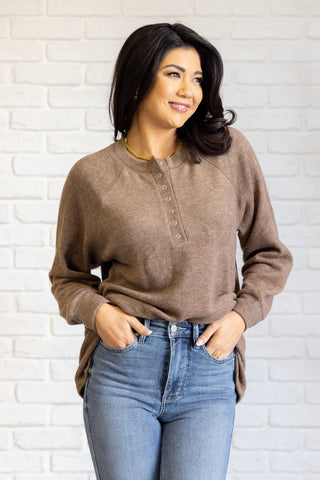 Keeping it Real Brushed Melange Hacci Long Sleeve Tee in Mocha-Tops-Ave Shops-Motis & Co Boutique, Women's Fashion Boutique in Carthage, Missouri