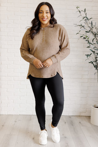 Keeping it Real Brushed Melange Hacci Long Sleeve Tee in Mocha-Tops-Ave Shops-Motis & Co Boutique, Women's Fashion Boutique in Carthage, Missouri