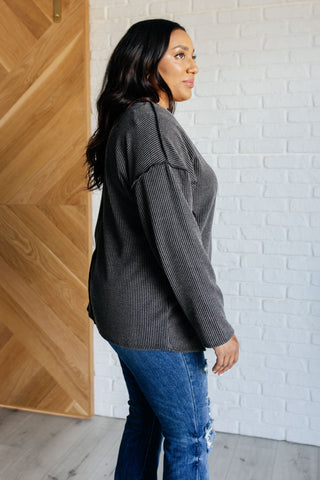 Kinda Sorta Ribbed Top in Charcoal-Long Sleeves-Ave Shops-Motis & Co Boutique, Women's Fashion Boutique in Carthage, Missouri