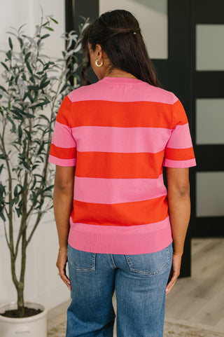 Known for a While Knit Blouse in Pink and Red-Short Sleeves-Ave Shops-Motis & Co Boutique, Women's Fashion Boutique in Carthage, Missouri