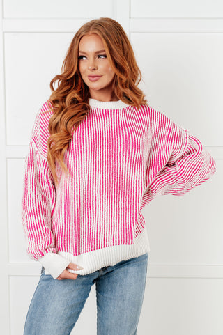 Least High Maintenance Contrast Trim Sweater in Pink-Sweaters-Ave Shops-Motis & Co Boutique, Women's Fashion Boutique in Carthage, Missouri