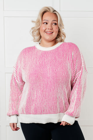 Least High Maintenance Contrast Trim Sweater in Pink-Sweaters-Ave Shops-Motis & Co Boutique, Women's Fashion Boutique in Carthage, Missouri