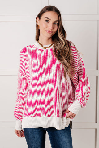 Least High Maintenance Contrast Trim Sweater in Pink-Sweaters-Ave Shops-Motis & Co Boutique, Women's Fashion Boutique in Carthage, Missouri